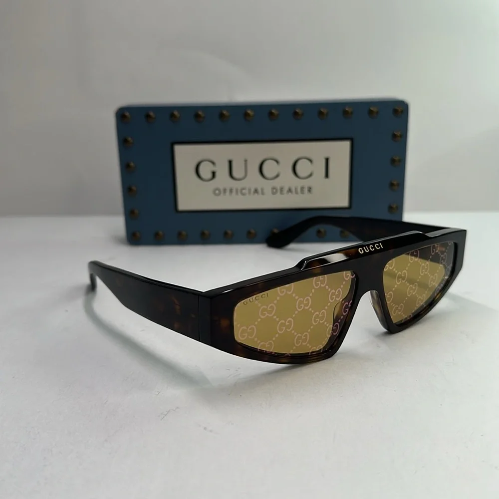 New Authentic Gucci Yellow Logo Browline Unisex Sunglasses GG1591S 002 58.